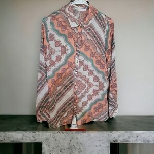 Timing Sheer Womens Button-up Blouse Size Small